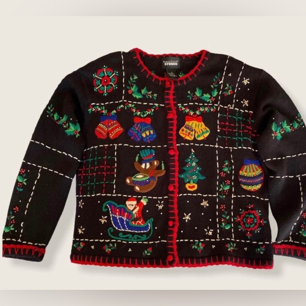 Vintage Ugly Busy Christmas beaded busy Sweater